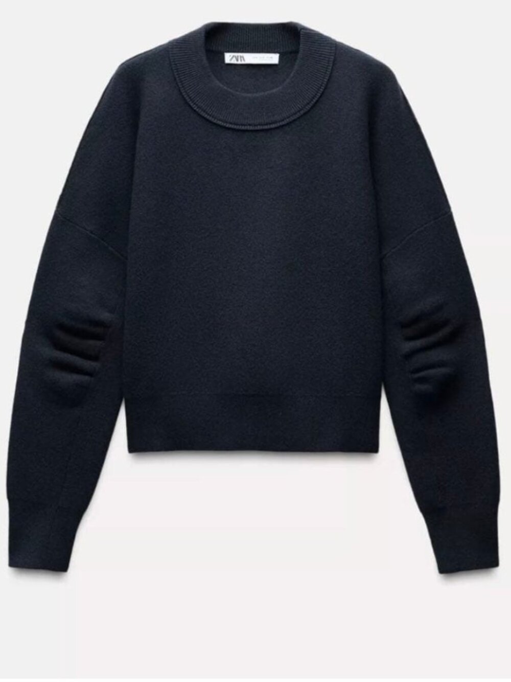 ZARA PLEATED SLEEVE SWEATSHIRT / SWEATER IN NAVY SIZE SMALL